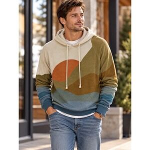 Faherty Brand Men's Sun & Mountains Landscape Cotton Hoodie Sweatshirt Medium